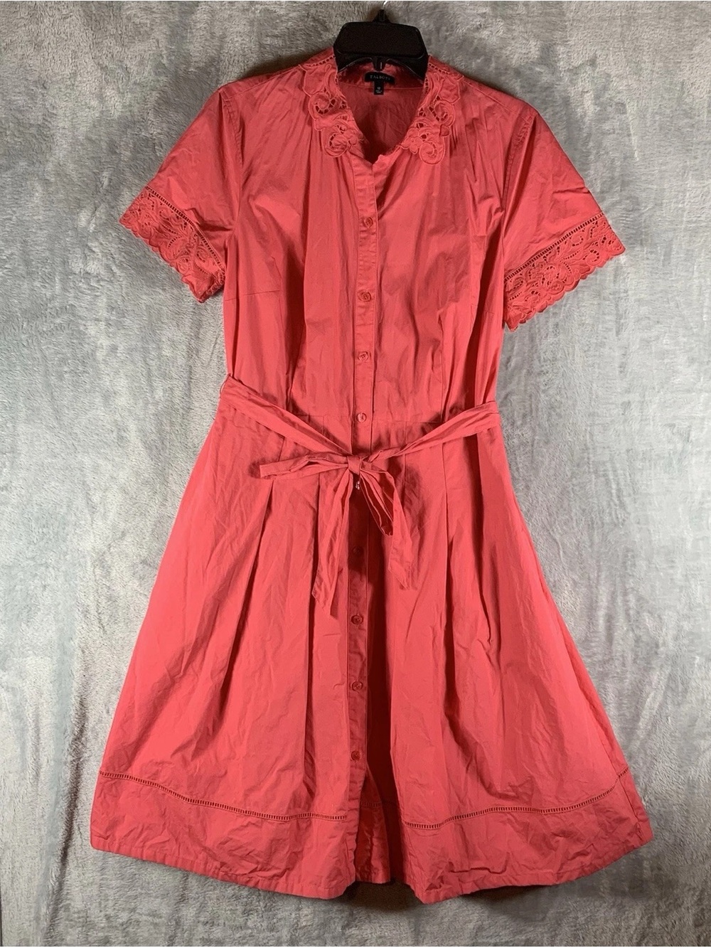 Women’s Button-Front Coral Shirt Dress with Tie Waist
